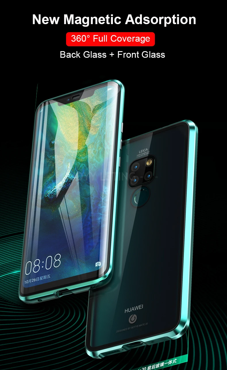 360 полный защитный Магнитный чехол для huawei mate 20 Pro 20X противоударный чехол металлический передний+ задний двойной стеклянный чехол