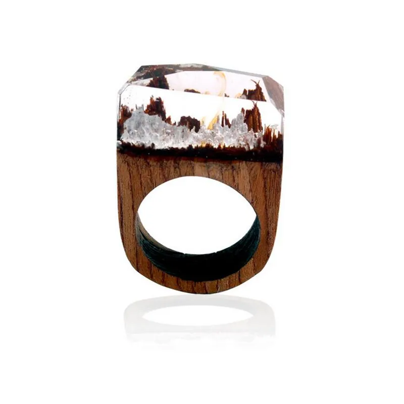 

Merry Christmas Gift Handmade Jewelry Wood Resin Ring Lady Magic Tiny Fantasy Secret Forest Wooden Ring for Men Women Gift