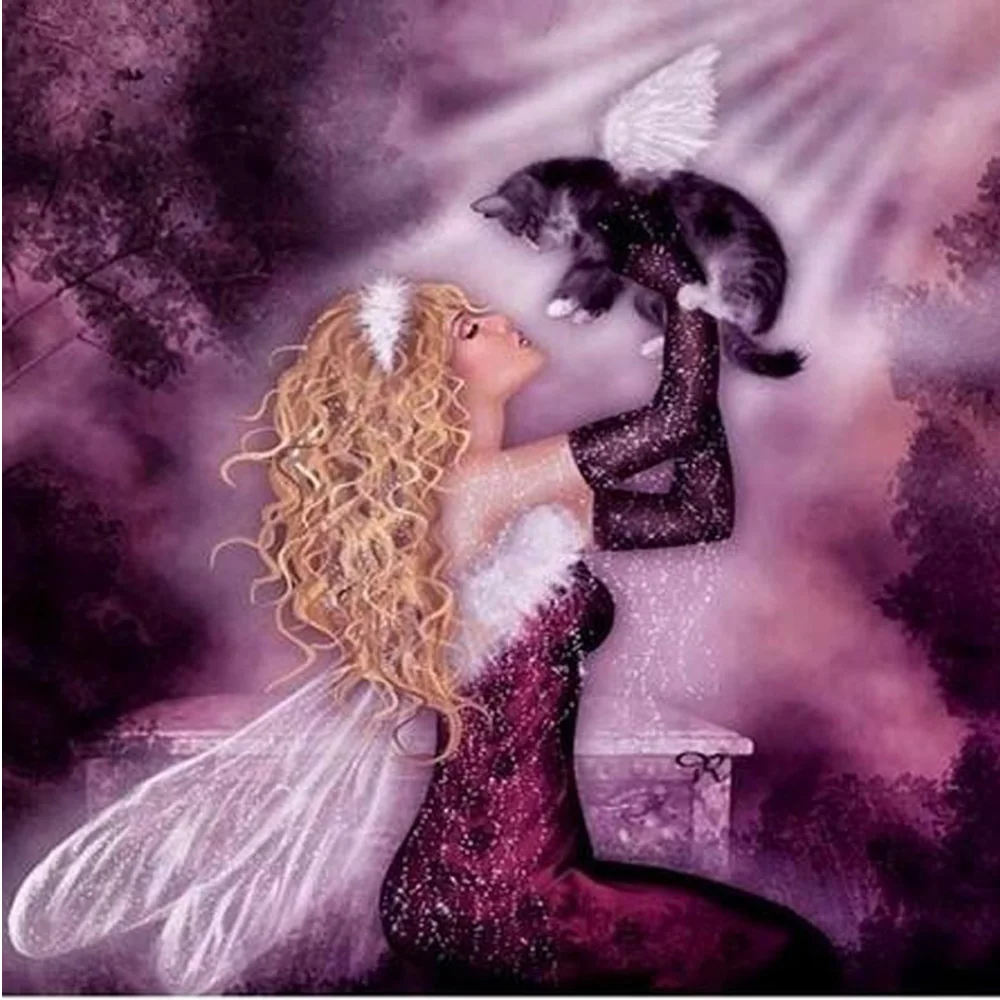 

5D DIY Diamond Painting Cross Stitch Needlework Home Decor Full Round Diamond Embroidery Butterfly Fairy and cat KL286