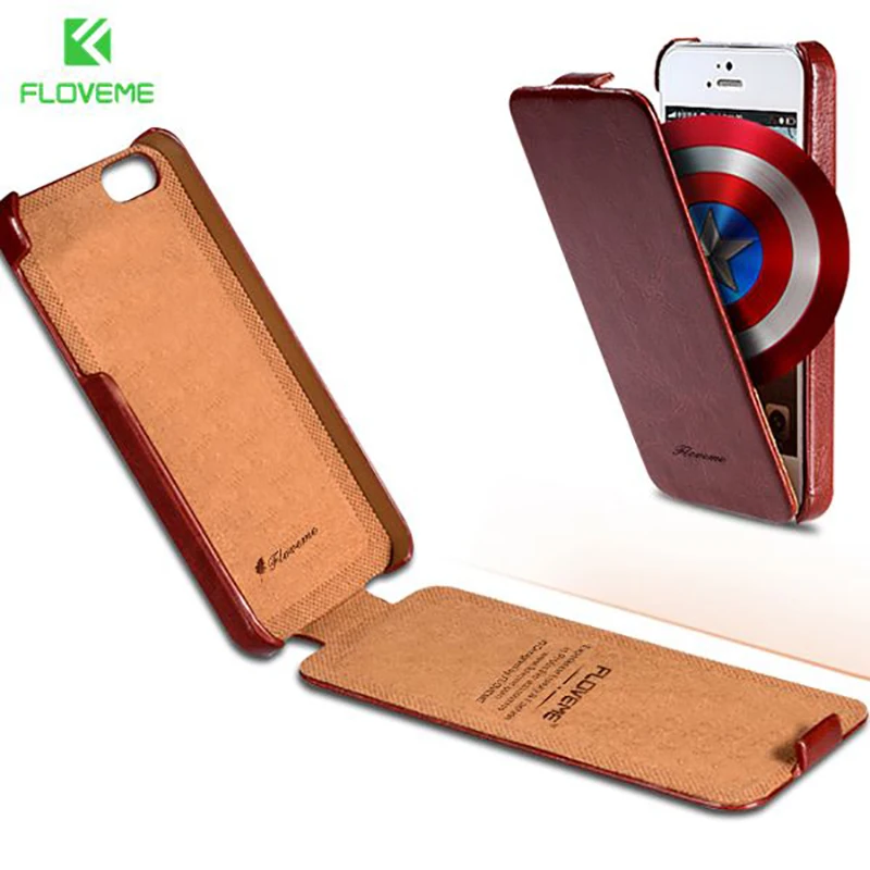 

FLOVEME Brand Logo For iPhone5 Retro Luxury Flip Crazy Horse Leather Case For Apple iPhone 5S 5G Vintage Phone Accessories Cover