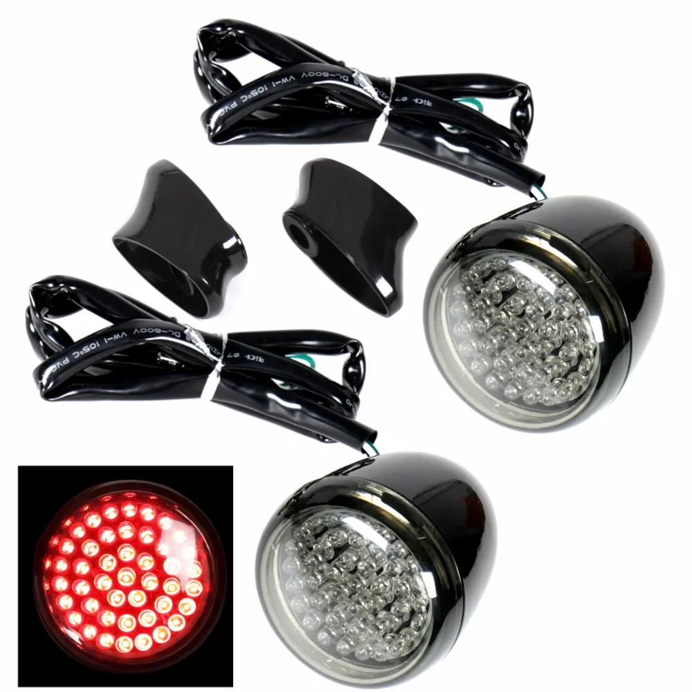 Left&right Gloss Black Led Bullet Smoked Turn Signals&short Brackets