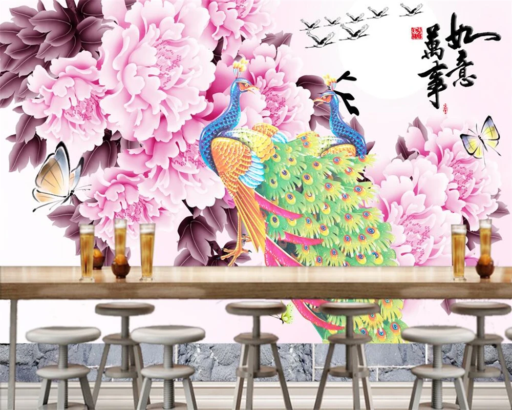 Beibehang пользовательские обои китайский пион Павлин росписи гостиной Спальня Настенная Home decor ТВ фоне стен 3d обои