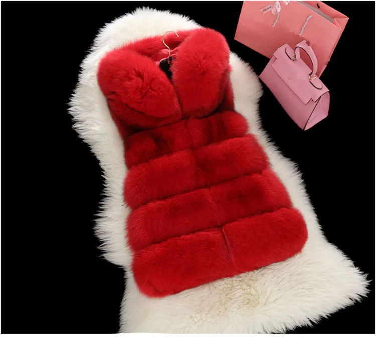 Colete Feminino, женский жилет из искусственного меха с капюшоном, Повседневный, зима-осень, жилеты из искусственного меха размера плюс, женская меховая куртка без рукавов K418 - Цвет: red