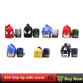 

Original veeape 810 Drip tip mouthpiece with cover with spiderman Batman Captain American cap resin drip tip for 810 thread tank