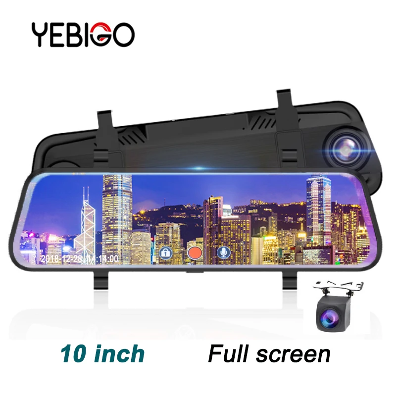 

YEBIGO 10"inch Dual lens car camera dvr car cam car dvr dash cam carcam Dashcam 1080P recorder Mirror Digital registrator