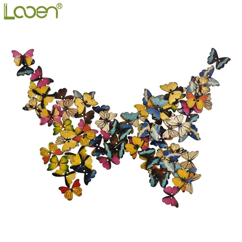 

Looen 100pcs/lot Sewing Wooden Buttons 2 Holes Butterfly Tree Snowflake Shaped Buttons For Children Clothes Decorative Buttons