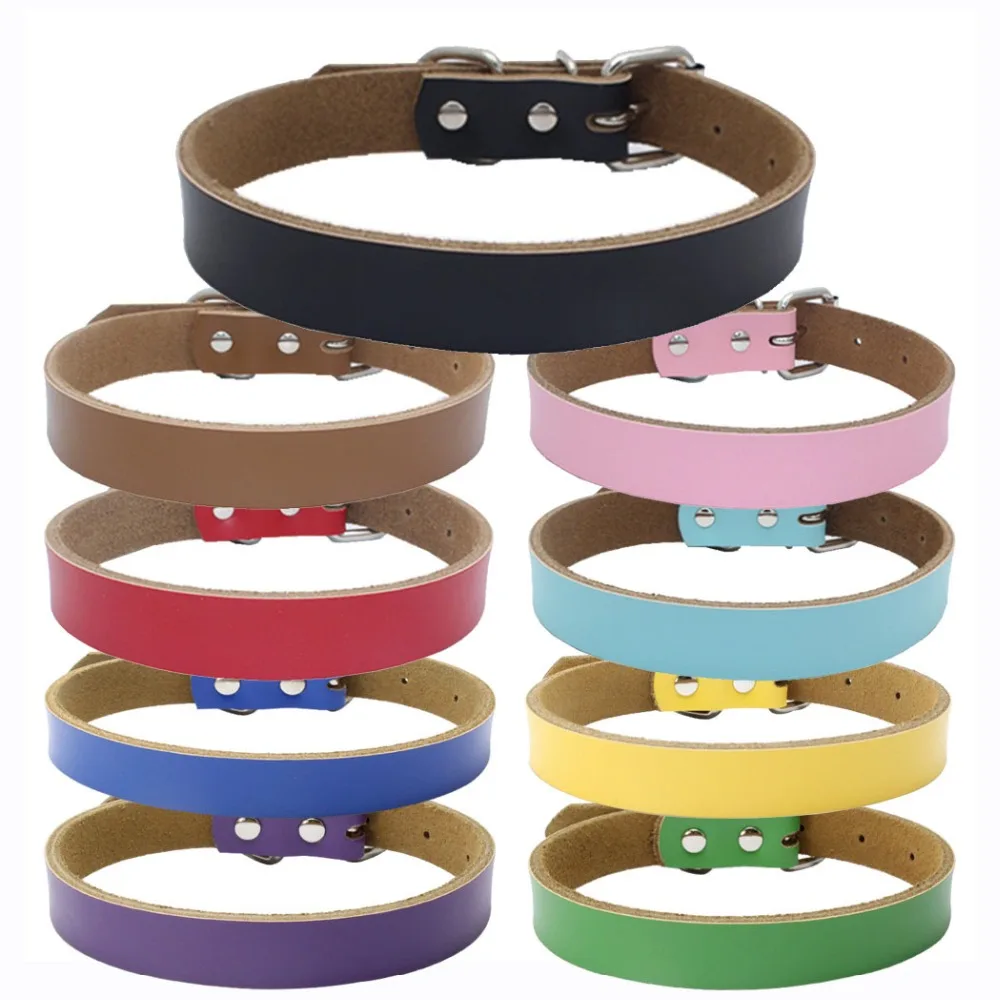 

Pet Puppy Collar Supplies Leather Dog Collars For Large Dogs Classic Style Genuine Adjustable Cow Strong Copper Buckle E