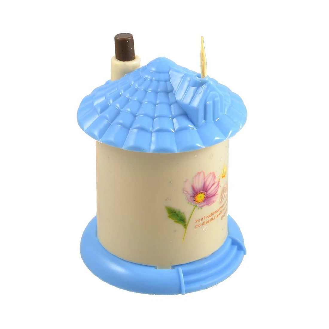 Purple Floral Print Bright Blue House Shaped Automatic Toothpick Holder
