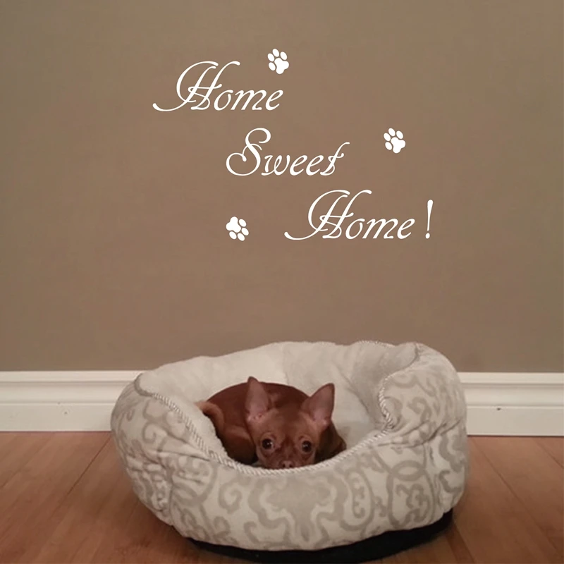 

free shipping Vinyl Lettering words - home Sweet home with Pet footprints removable decal stickers home decoration f3005