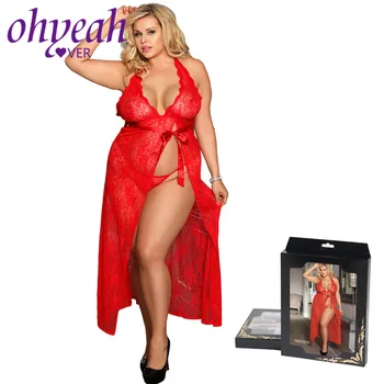 

Ohyeahlover Sexy Lingerie Babydoll Erotic Dresses Long Nightgown Women Transparent Lace Nightdress Halter Open Sleepwear RM80337