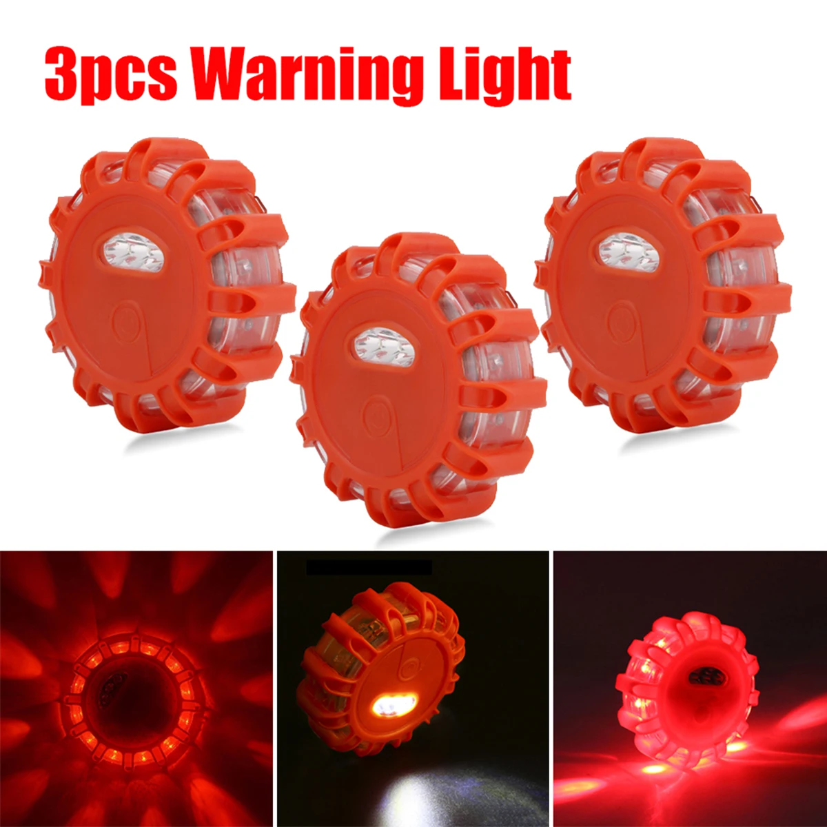

3pcs Security Alarm Strobe Signal LED Lamp Road Rescue Lights Flares Flashlight Warning Light Roadside Safety Flashing Light