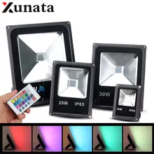RGB Светодиодный прожектор AC85-265V 10 Вт 20 Вт 30 Вт 50 Вт RGB Светодиодный прожектор IP65 Водонепроницаемый наружное ландшафтное освещение с 24Key ИК-пультом дистанционного управления