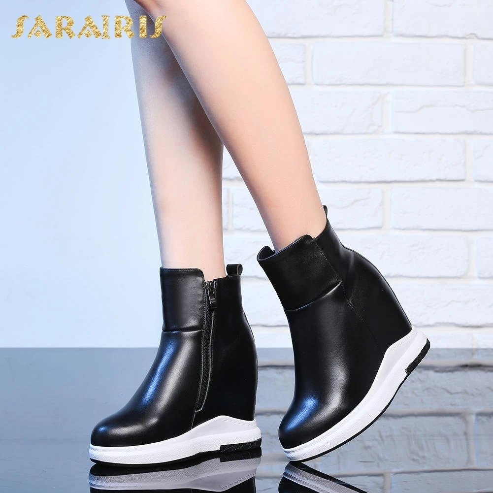 

SARAIRIS Top Quality Genuine Leather Cow Leather Ankle Boots Woman Shoes Zip Up Add Fur Boot Female Shoes Woman