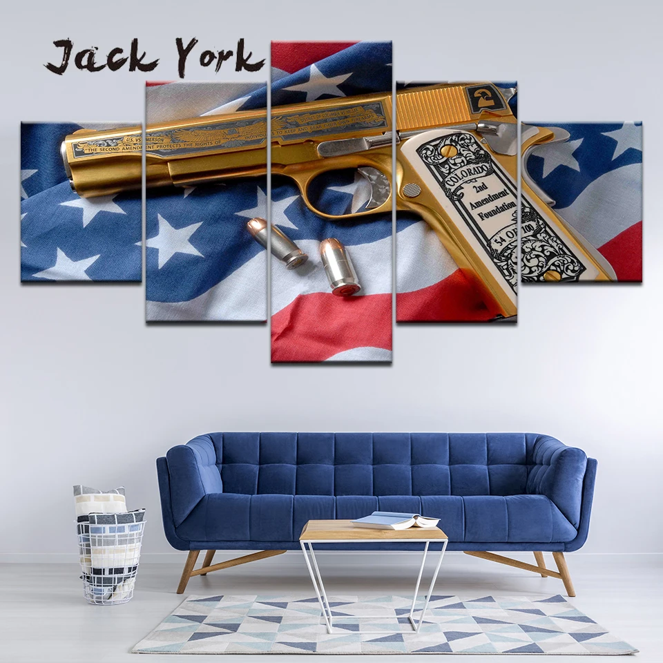 Canvas Painting The Gun On The American Flag 5 Pieces Wall Art Canvas Painting The Gun On The American Flag 5 Pieces Wall Art