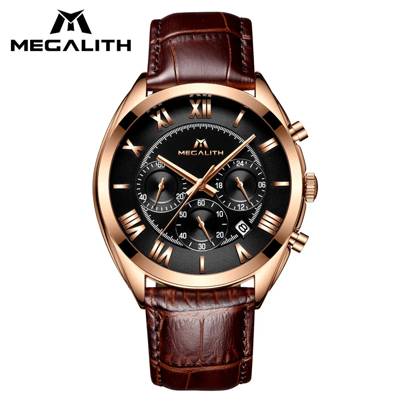 

MEGALITH Business Genuine Leather Watch Men Luxury Waterproof Chronograph Quartz Watch Date Calendar Man Clock Relogio Masculino