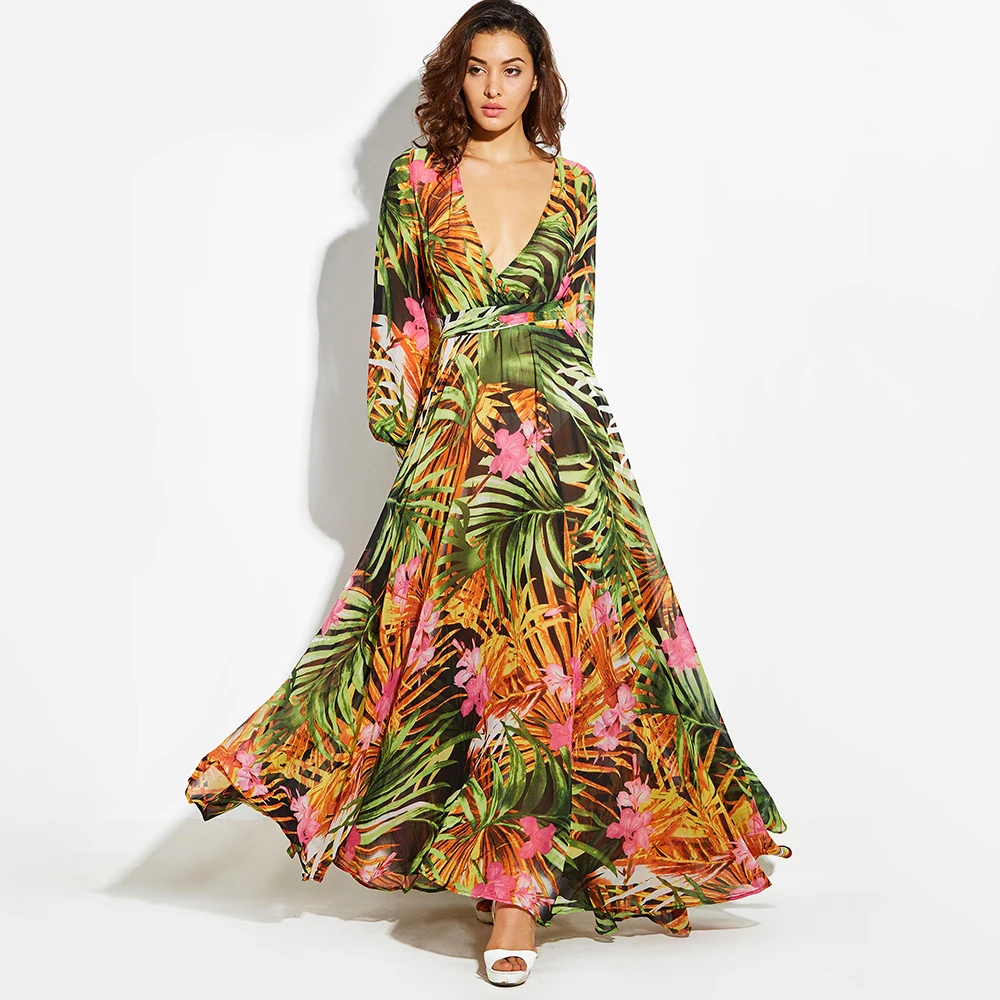 Sisjuly Summer Dress Women Long Dress Chic Green Tropical Print Belt Bohemian Stylish Maxi Dress Casual V Neck Plus Size Dress Sisjuly Summer Dress Women Long Dress Chic Green Tropical Print Belt Bohemian Stylish Maxi Dress Casual V Neck Plus Size Dress