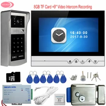 Wired 9″ Screen Intercom With Recording Video Door Phone Intercom System With RFID Code Keypad Camera + Electric Lock+8G TF Card