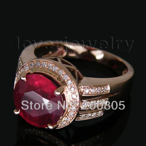 Одноцветное 14 к розовое золото натуральный бриллиант красный рубин обручальное кольцо, рубиновое кольцо на продажу