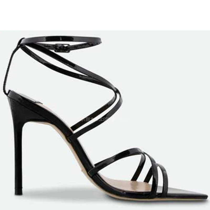 

Cocoafoal Sexy Women's Open Toe Heels Sandals Woman Gladiator Sandals Crystal Plus Size 43 Party Wedding Heel Height Shoes Black