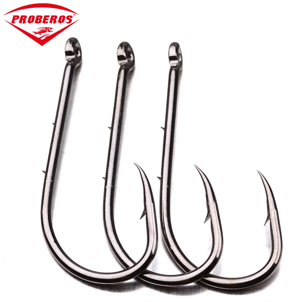 

100pcs/lot Fishing Hooks 6-1# 1/0-6/0# Fish Hook Bait Holder Black Color Jig Big Barbed Hook Treble Hooks Fishing Tackle Pesca