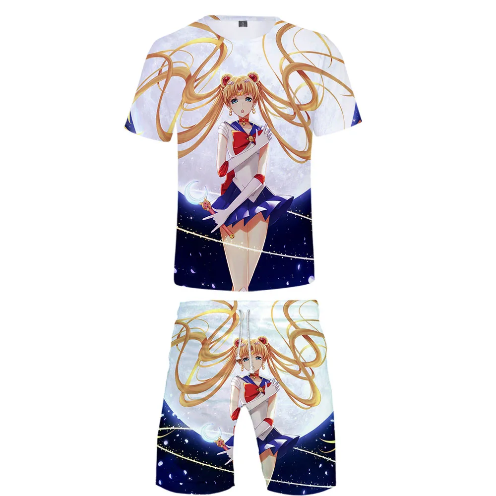 Коллекция 2019 года, летняя футболка + шорты детские комплекты с 3D-принтом «Сейлор Мун» комплекты детской одежды с героями мультфильмов
