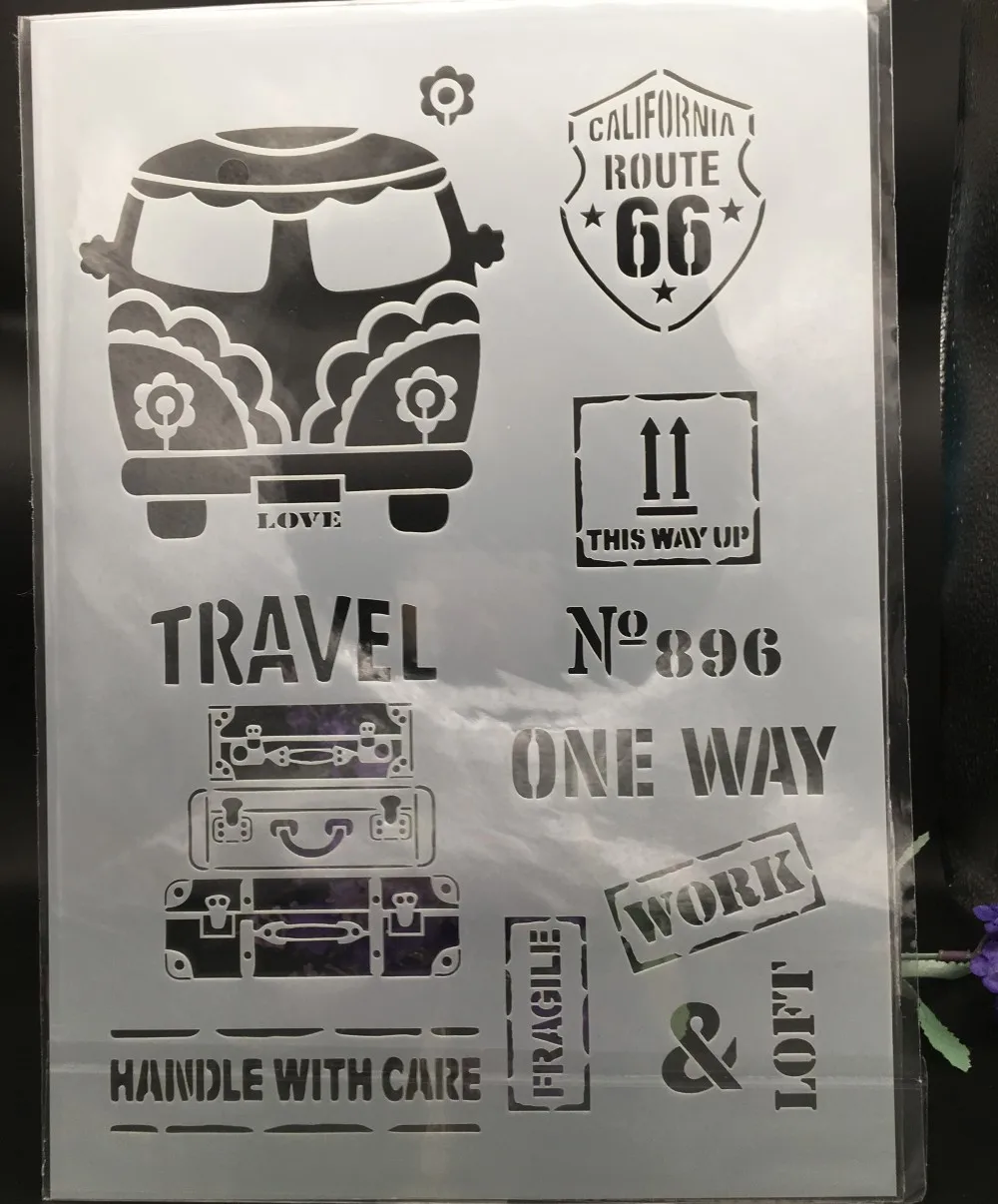 29*21 см A4 Bus Route 66 DIY трафареты для наслоения настенная живопись раскраска