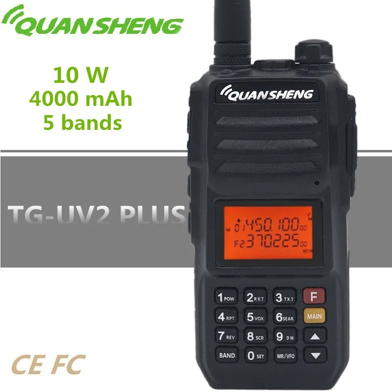 QUANSHENG TG-UV2 PLUS Walkie Talkie 10W High Power 4000MAH UHF VHF 5 Bands 200 Channels Police 350-390MHz Baofeng 10W UV-9R PLUS - Цвет: 1PC