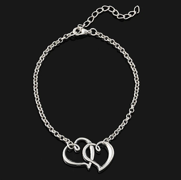 Double Heart Anklet Bracelet Bling Ankle Bracelet Love Barefoot Chain US