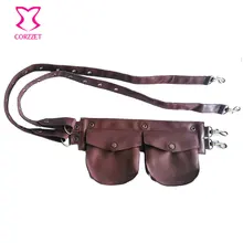 Brown Faux Leather Men / Women Small Pouch Bags Waist Pocket Belt Gothic Corset Steampunk Clothing Burlesque Costume Accessories
