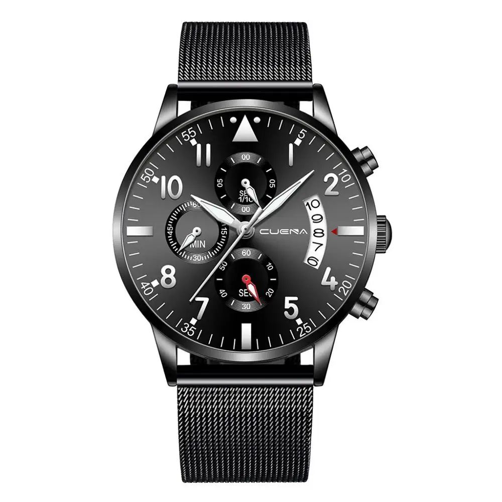 

CUENA Men Stainless Steel Luxury Analog Sport Quartz Wrist Watch male blue dial round watches montre homme clock waterproof