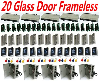

20 Glass DoorFrameless Lock 1 Software Control Management Turnkey Full Kit Web Controller with 20 pcs RFID Card LEDReader+UPS