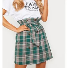 Элегантные клетчатые прямые юбки женские тонкие ленты клетчатая пуговица для юбки вечерние Клубные мини юбки jupe femme