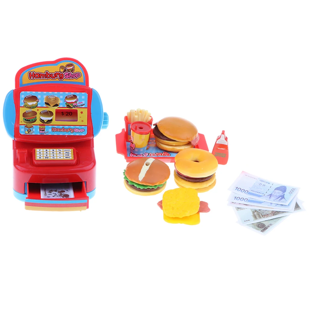 Simulation Fast Food Restaurant Cash Register Playset Kids Children's Pretend Play Toy Birthday Gift Fit for Boys & Girls