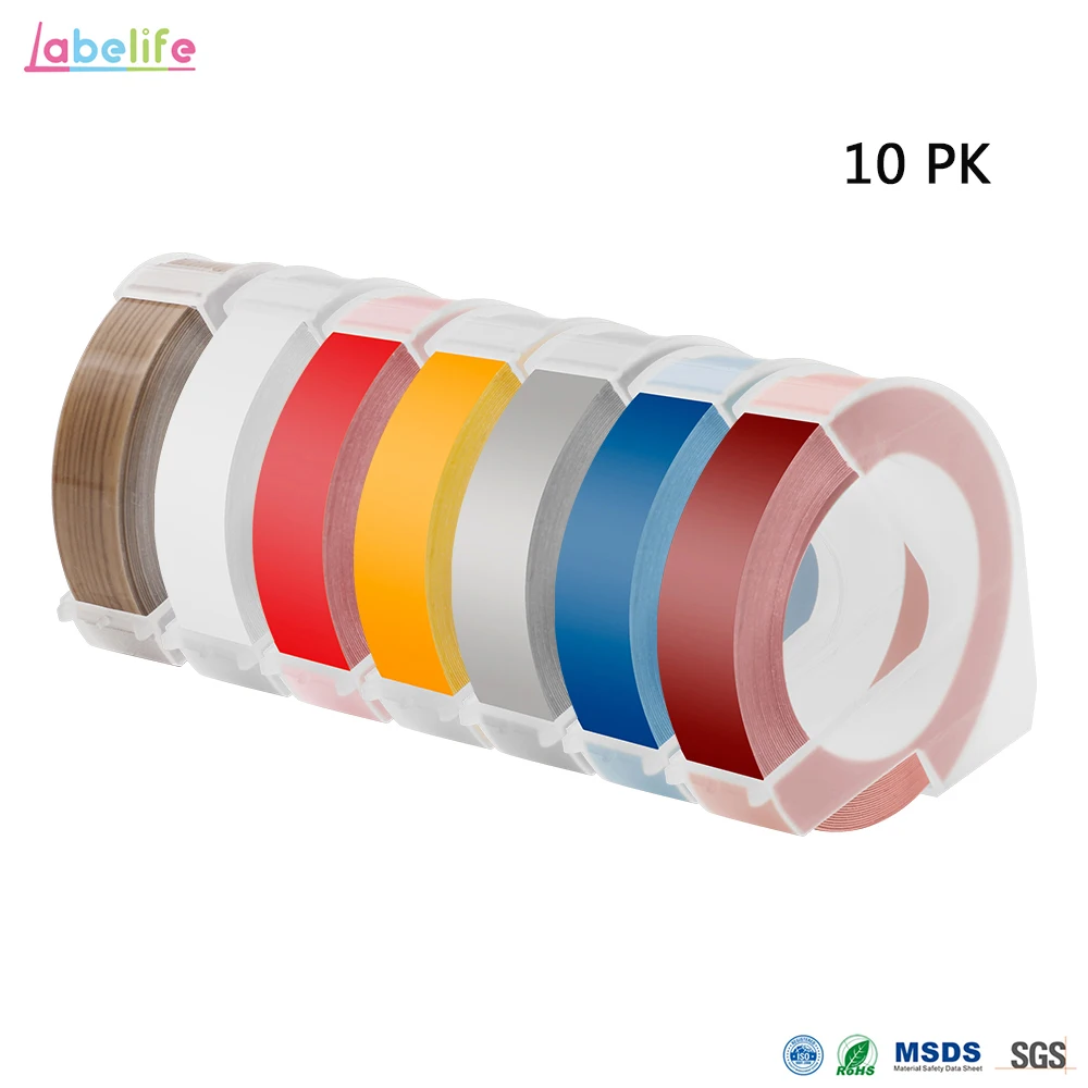 Labelife 10 шт 9 мм * 3 м Dymo 3D Пластиковые Смешанные Цветные тиснения ленты для Тиснения