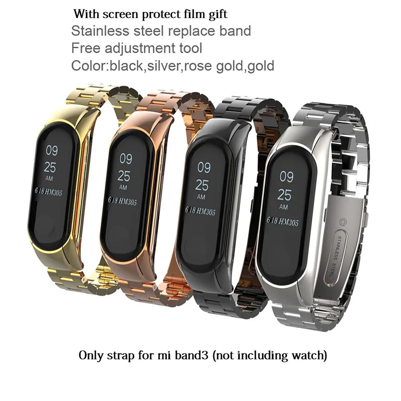 

xiaomi mi band 3 steel metal sport strap case For Mi Band 3 Smart Bracelet mi Band3 Accessories with screen protector film gift