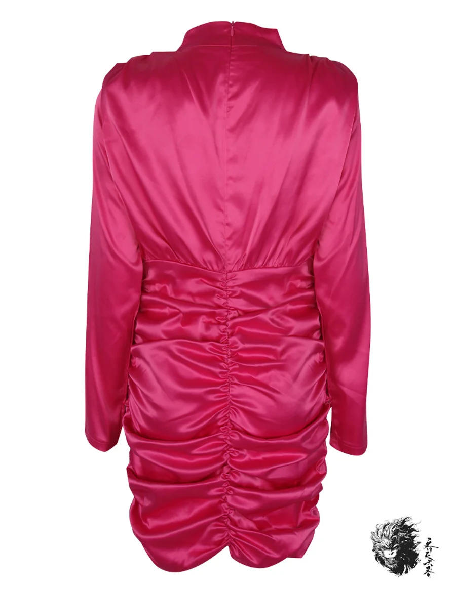 Женское драпированный обтягивающий платье красное платье-водолазка с длинным Рукавом Плиссированное мини-платье с рюшами шелковистые зимние платья для вечеринок Клубные платья