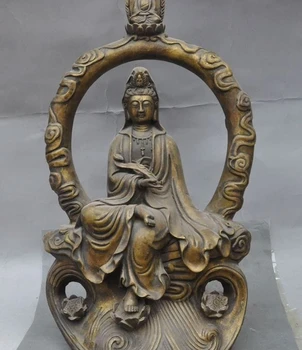 

19"Old Chinese Buddhism Fane joss bronze Guanyin Bodhisattva Kwan-yin Sculptures