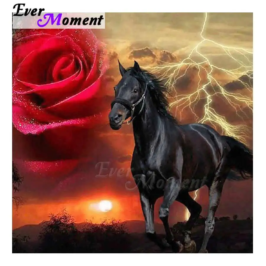 Алмазная картина Ever Moment, лошадь, роза, полностью квадратная мозаика, стразы, алмазная вышивка 5D, сделай сам, декор 3F251