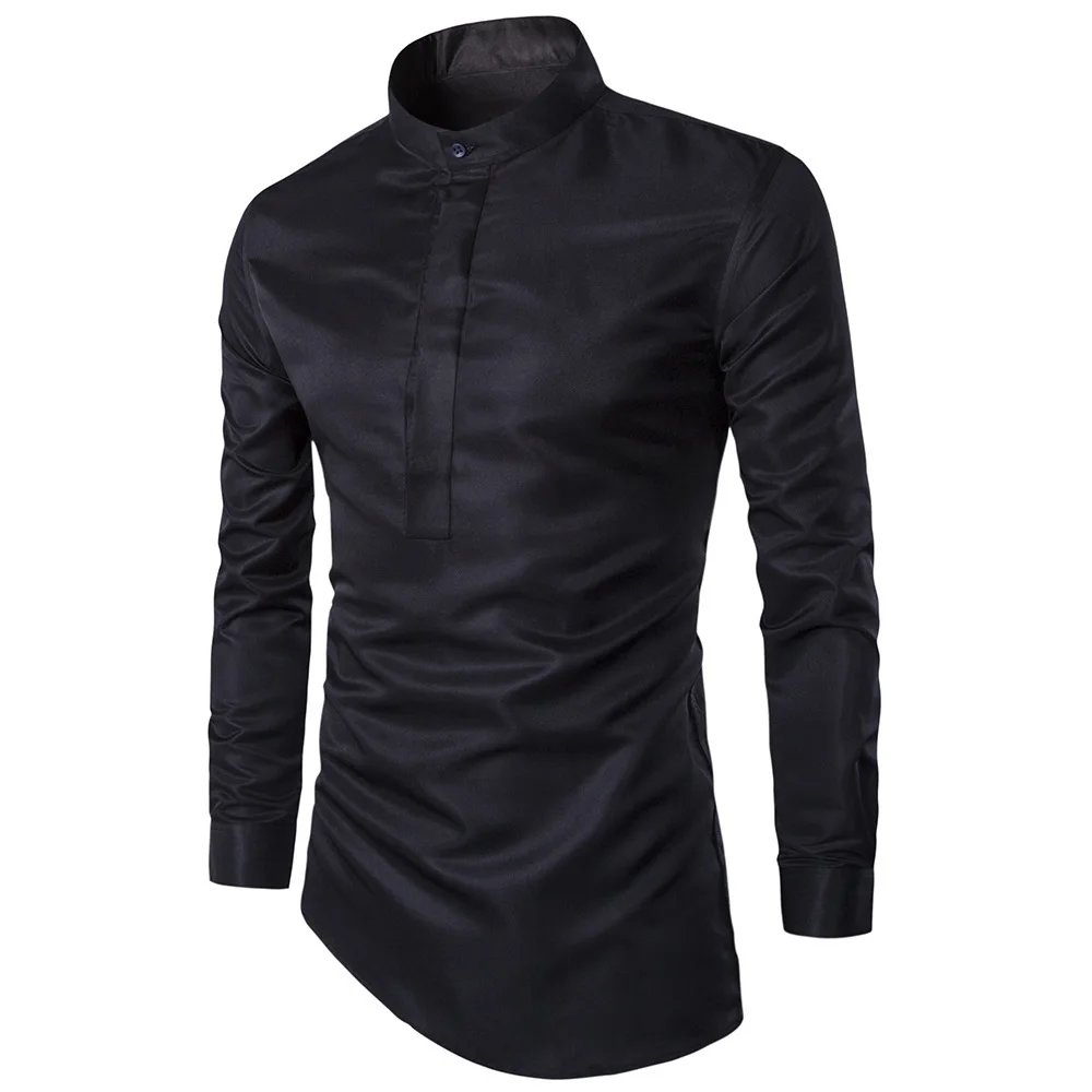 Хлопок Для мужчин рубашка Повседневные платья с воротником Мандарин Camisa