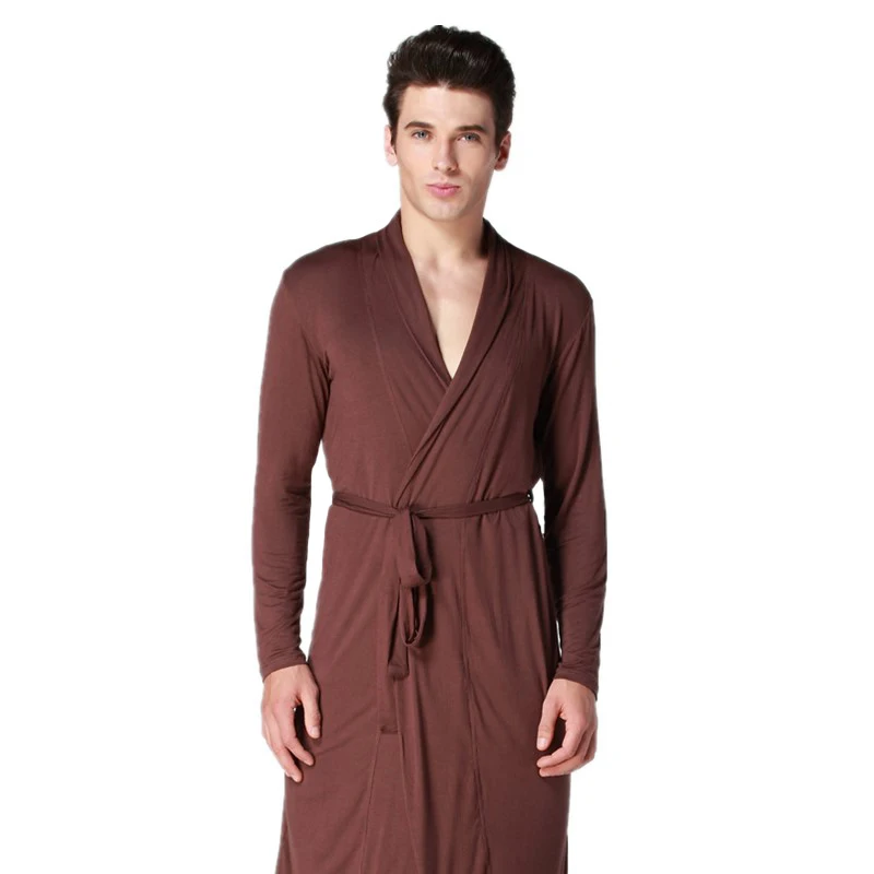 Кофейное мужское кимоно купальный халат с длинными рукавами ночная рубашка Летняя повседневная одежда для сна Модальные пижамы ночное белье размер L XL XXL