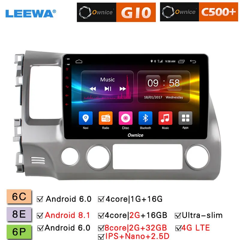 

LEEWA 10.1" 2.5D Nano IPS Screen Android 8.1 Octa Core/DDR3 2G/32G/4G LTE Car Media Player For Honda Civic 2004-2009 (Civic 8)