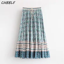 Весной и летом европейский с винтажным принтом женщины богемского юбка дамы плиссированные юбки WDD8359