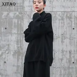 [XITAO] для женщин Новинка весны 2019 года Корея Мода водолазка длинный рукав свободный свитер женский Асимметричный сплошной цвет вязаный WBB1956