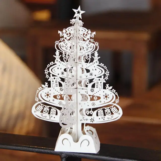 10pcs christmas tree gifts 3d laser cut pop up cards decoration