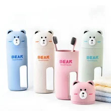 1 комплект, кавайный мультяшный медведь, наружный портативный парный костюм для ванной, для взрослых, для детей, путешествий, мягкие зубные щетки, стакан для подвязки
