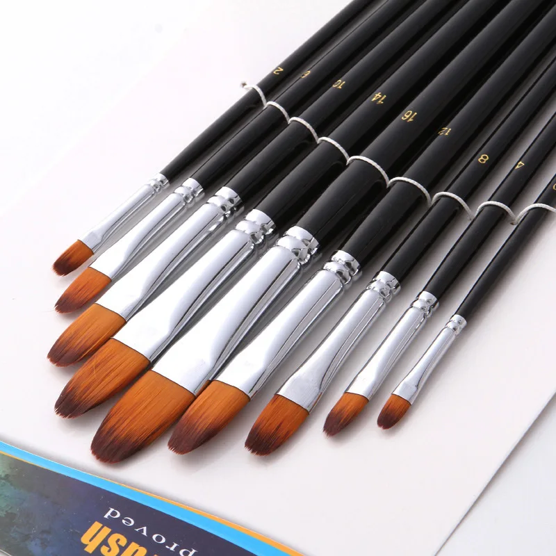 9pcs Set Tongue Type Watercolor Paint Brush Different Size Nylon