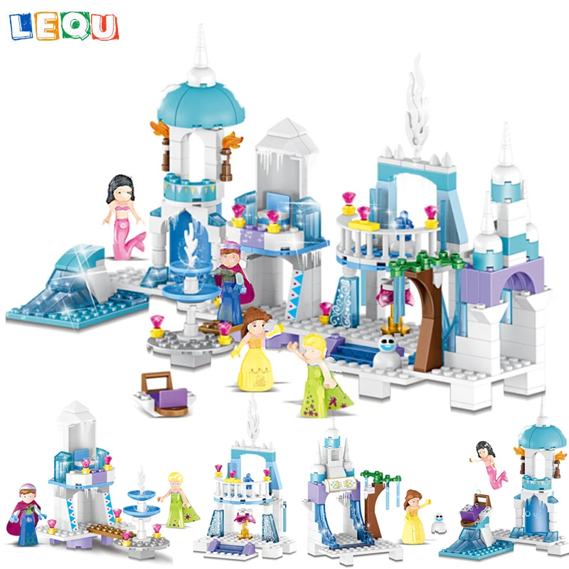 

4 IN 1 Ice Castle Building Blocks Princess Mermaid Snow Queen Elsa Figures Friend Girl Toys Bricks LegoINGlys