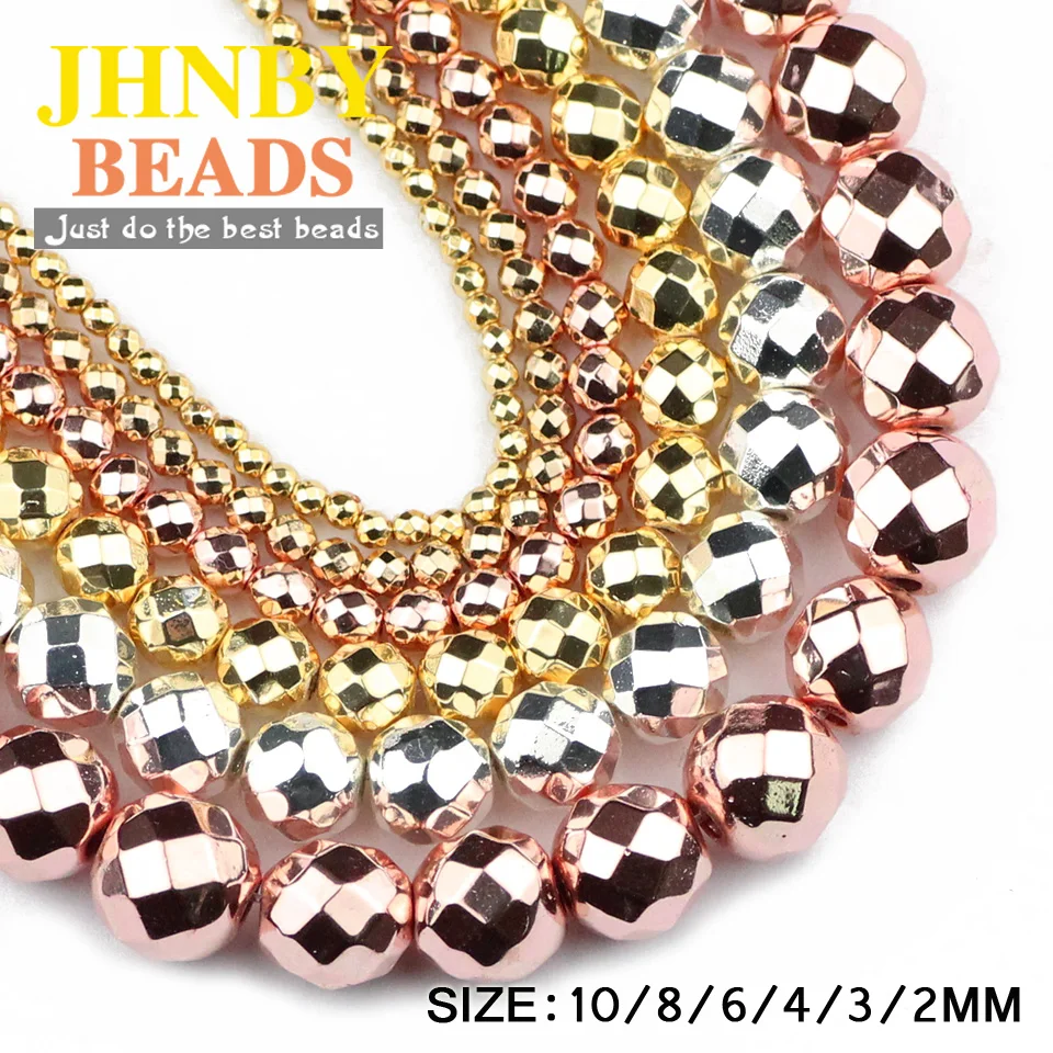 

JHNBY Rose Gold,Black,Silver,Faceted Round Hematite beads Natural Stone 2~10mm Loose beads Jewelry bracelet&necklace Making DIY