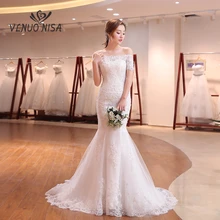 Реальное фото сексуальное кружевное свадебное платье Русалка Элегантное платье с вырезом "лодочка" развертки Поезд Труба платье Бисероплетение Аппликации блестки платье невесты 20