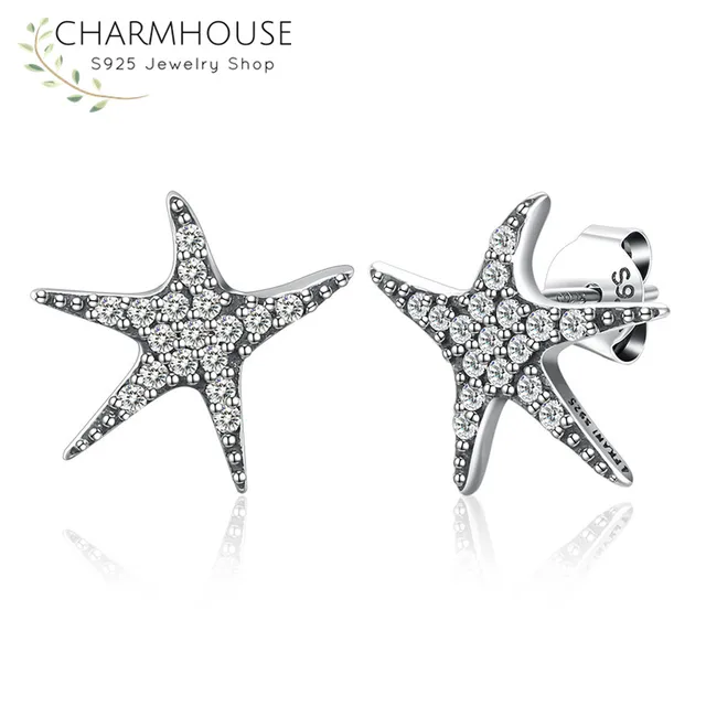 Real Pure Sterling Silver Stud Earrings For Women Starfish Earring Real Pure Sterling Silver Stud Earrings For Women Starfish Earring With Zirconia Stones Piercing Ear Cuff